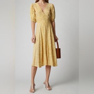 Anthropologie Faithfull the Brand Delia yellow snake print midi peasant dress